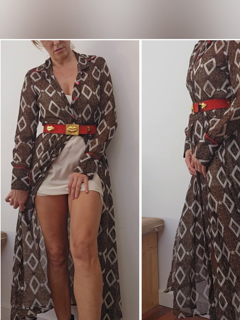 Cristina Gavioli ITALY Iconic Cocoa Brown Western Star Print Dress Or Duster S - Picture 5 of 11
